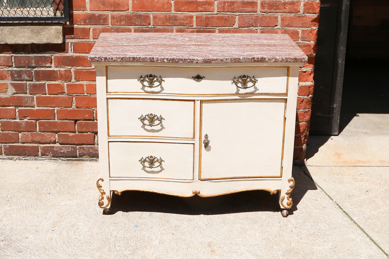 French Provincial Style Storage Chest With Marble Top