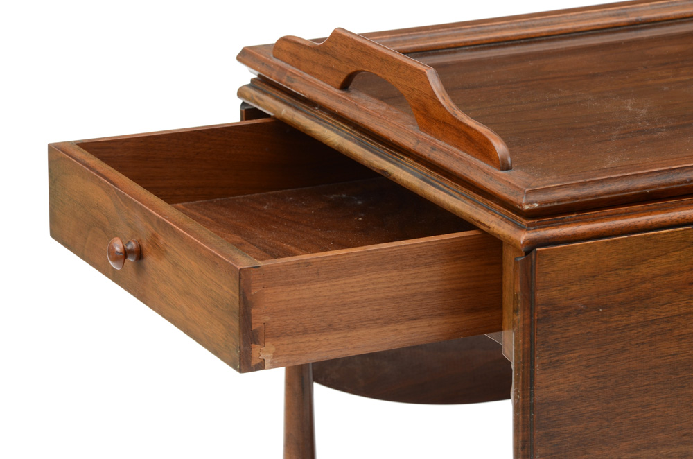 Vintage Wooden Tea Cart with Glass Tray Top
