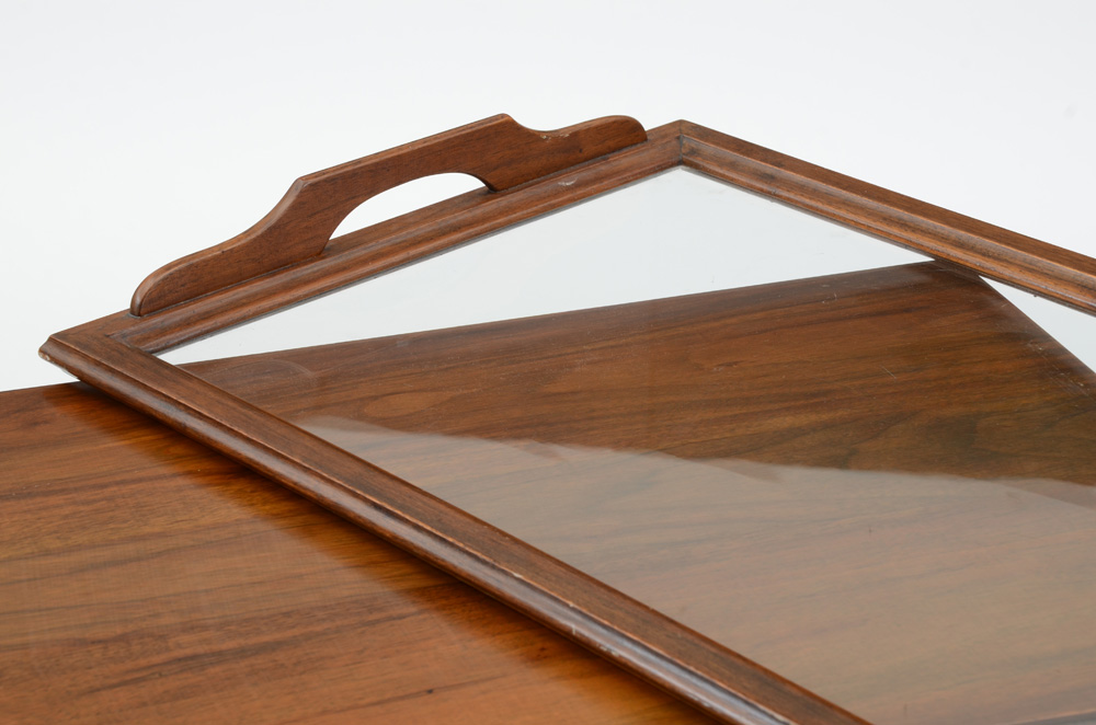 Vintage Wooden Tea Cart with Glass Tray Top