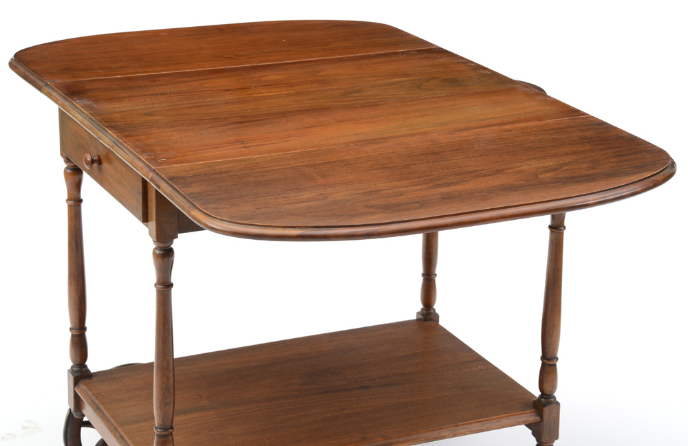 Vintage Wooden Tea Cart with Glass Tray Top