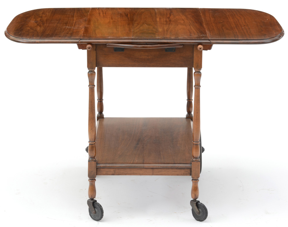 Vintage Wooden Tea Cart with Glass Tray Top