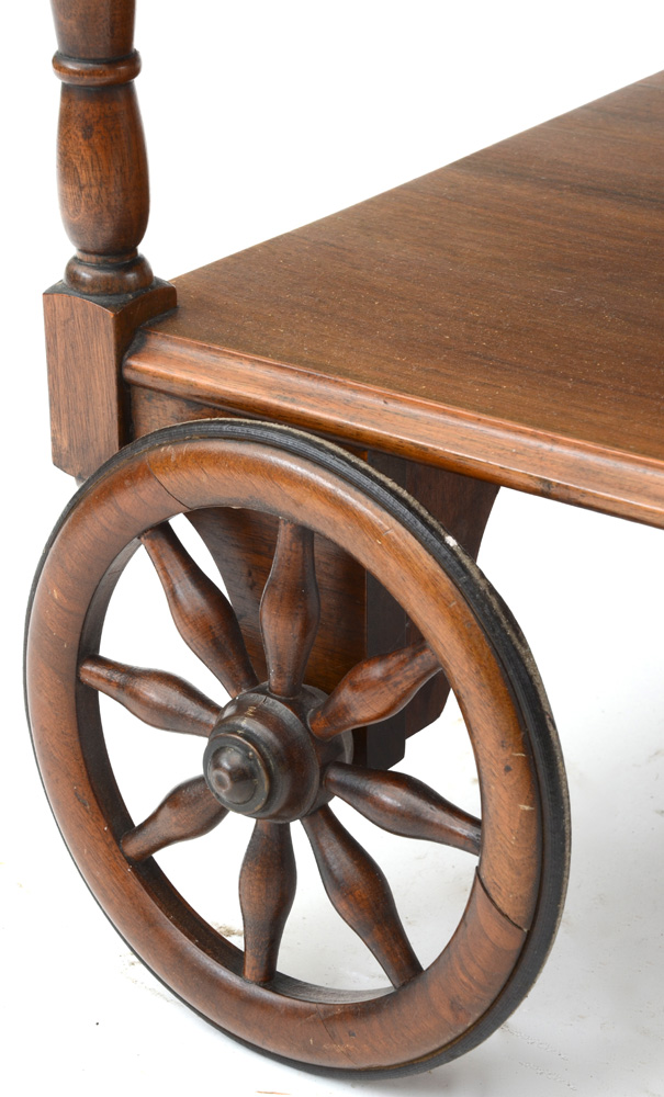 Vintage Wooden Tea Cart with Glass Tray Top