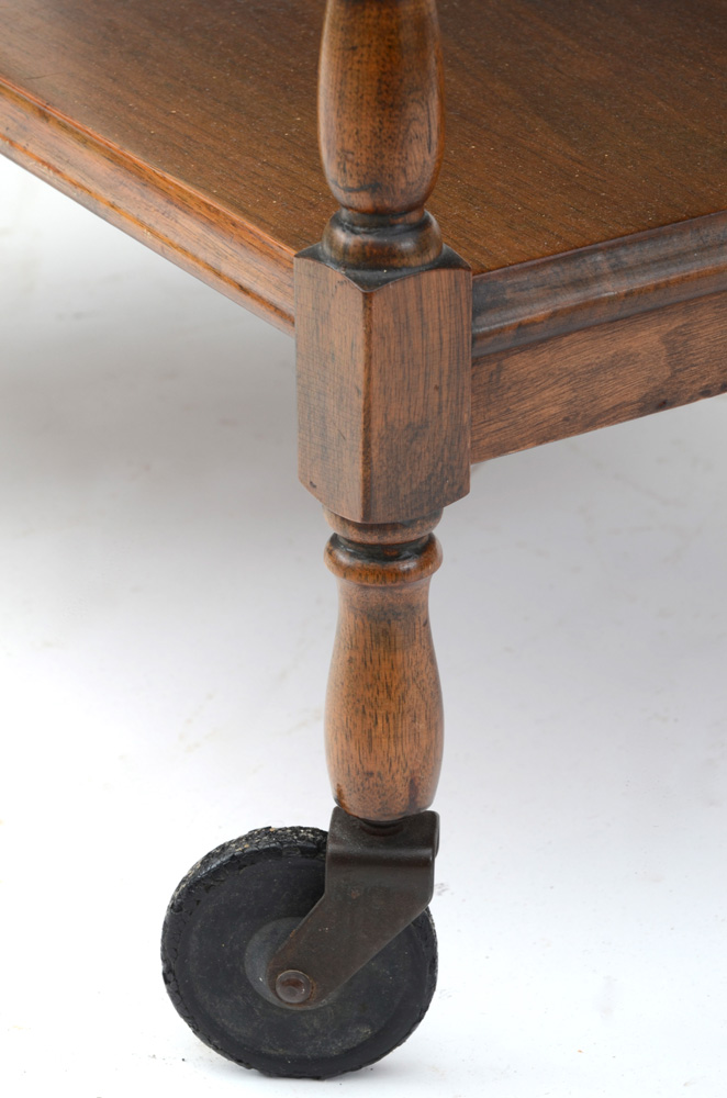 Vintage Wooden Tea Cart with Glass Tray Top