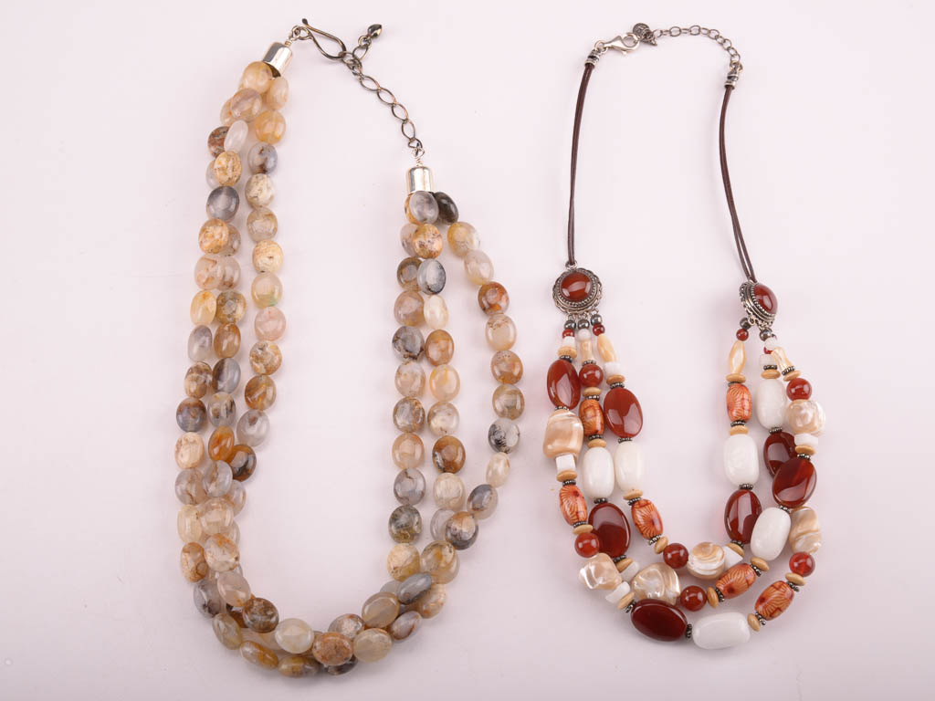 Collection of Red, Orange, and Brown Beaded Fashion Jewelry