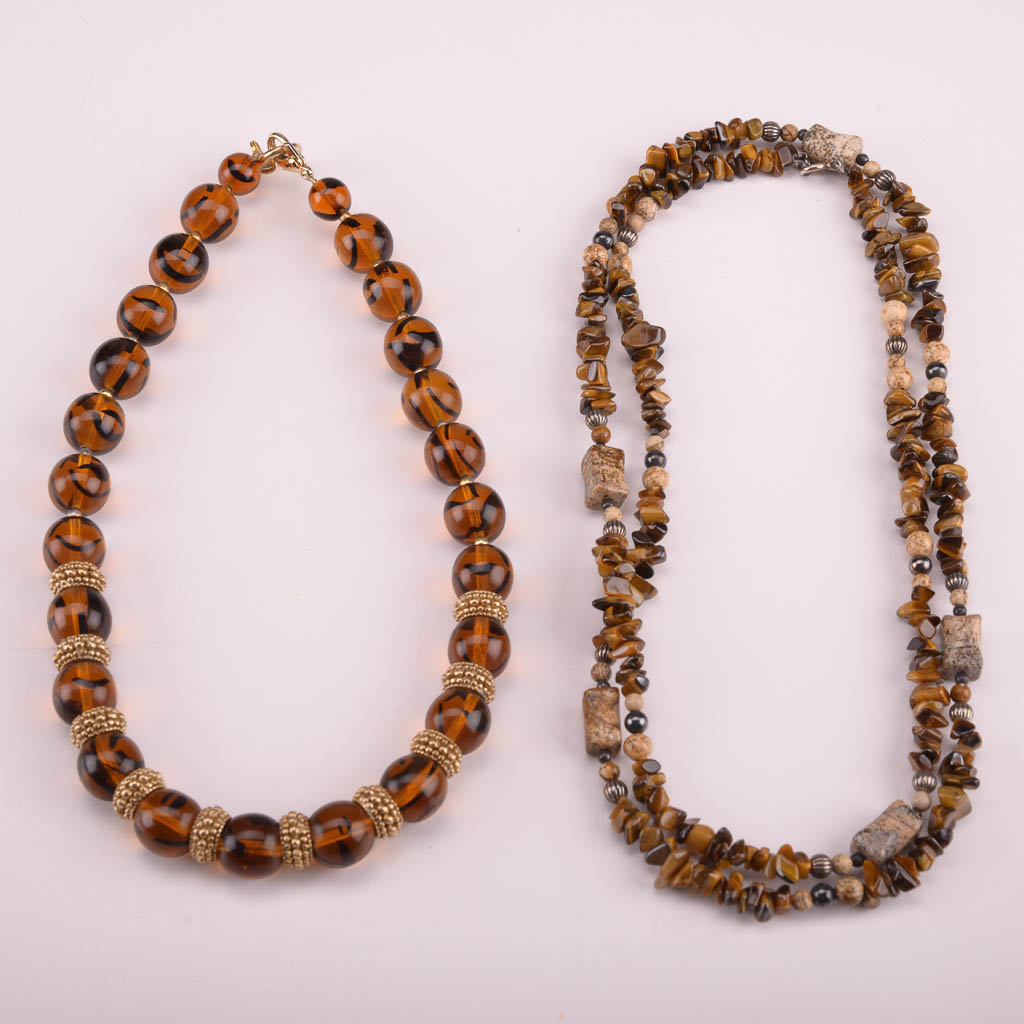 Collection of Red, Orange, and Brown Beaded Fashion Jewelry