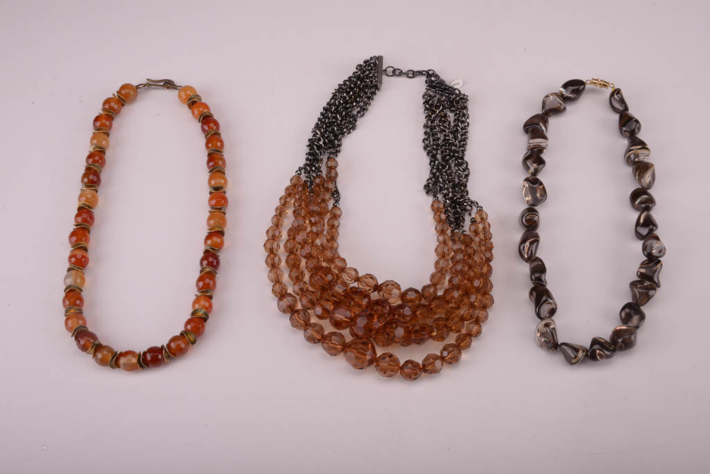 Collection of Red, Orange, and Brown Beaded Fashion Jewelry
