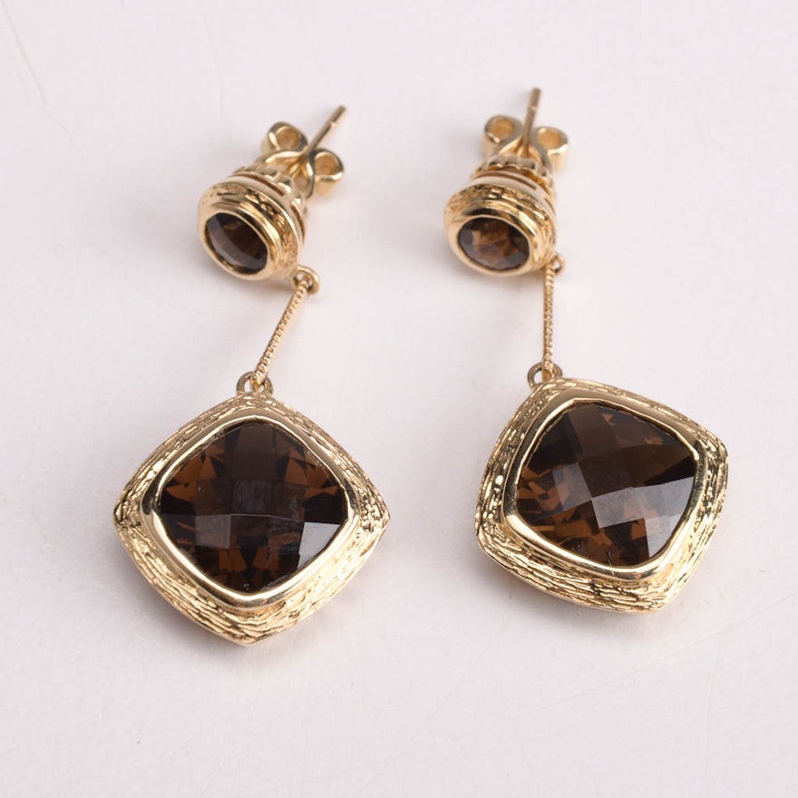 14K Yellow Gold Smoky Quartz Earrings