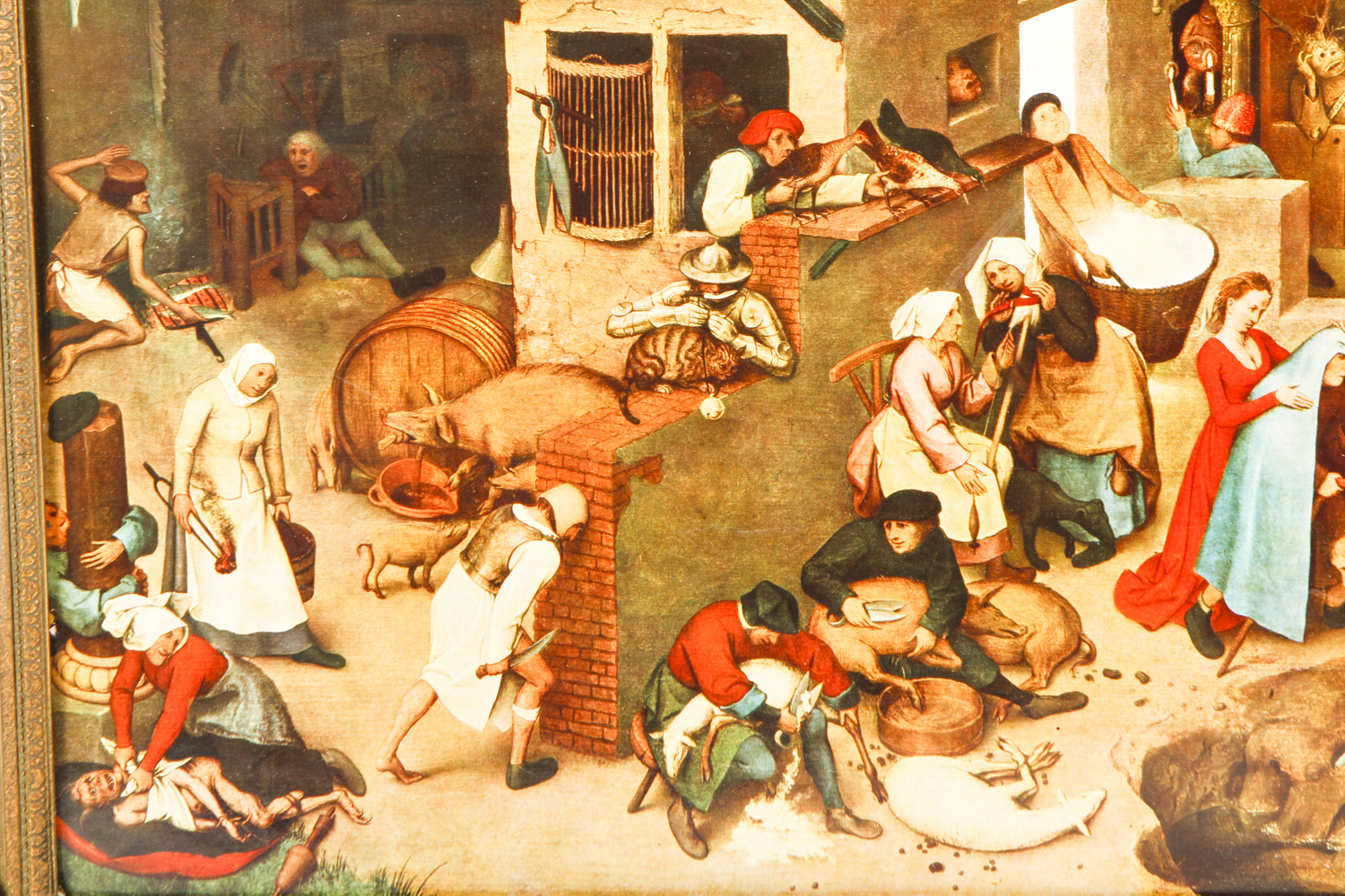 After Pieter Bruegel Lithograph Print on Board "Netherlandish Proverbs"
