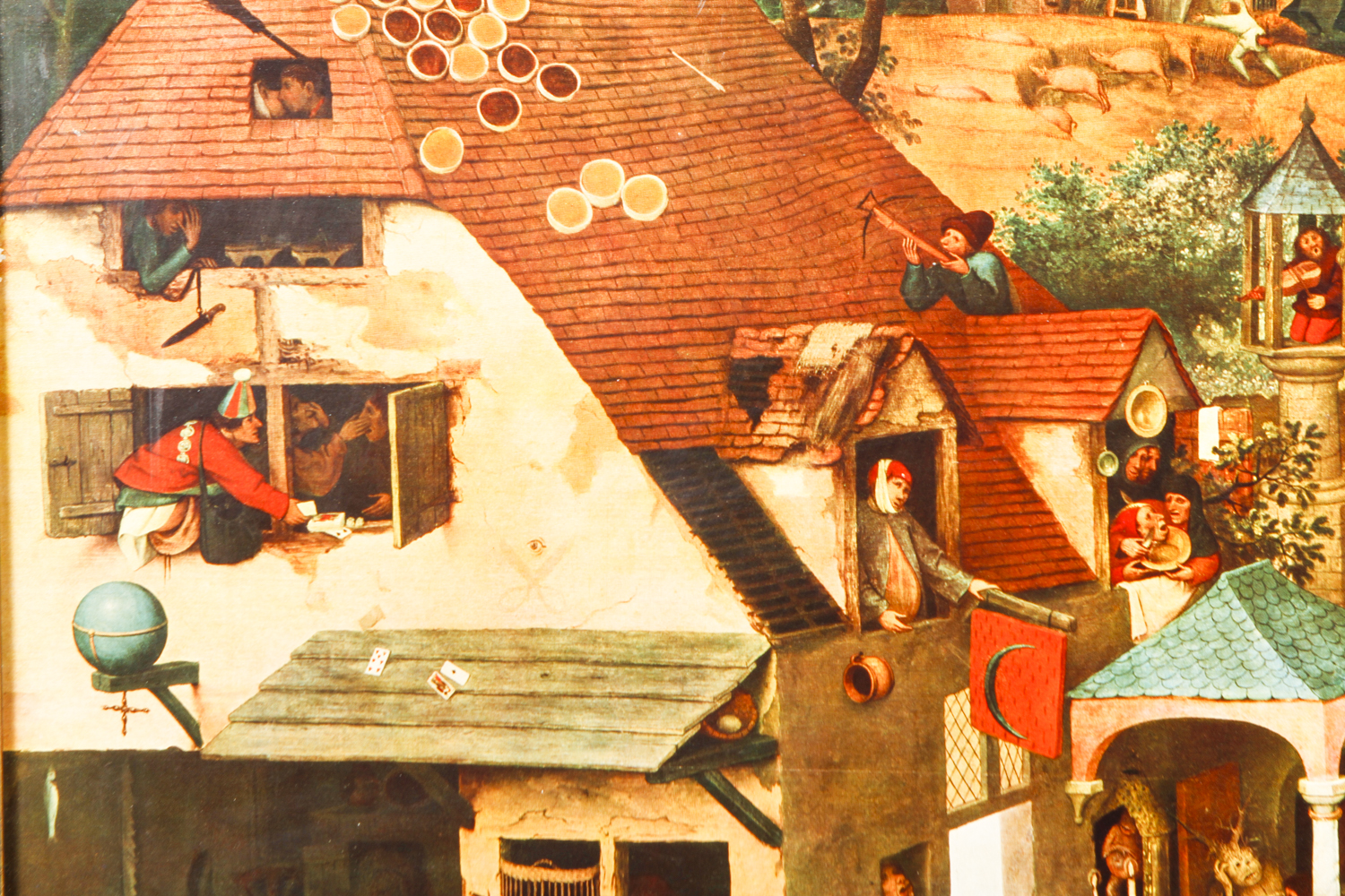 After Pieter Bruegel Lithograph Print on Board "Netherlandish Proverbs"