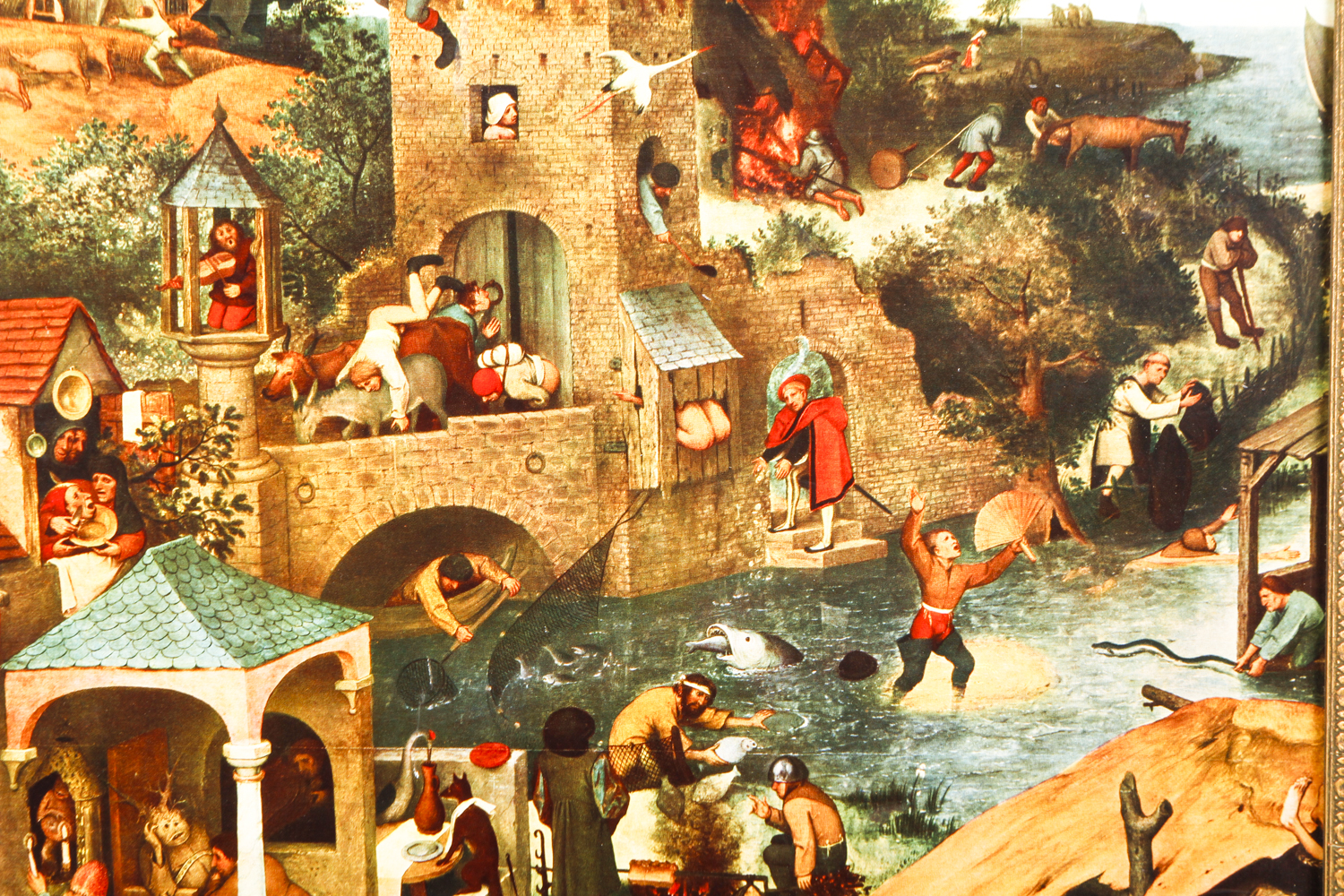 After Pieter Bruegel Lithograph Print on Board "Netherlandish Proverbs"