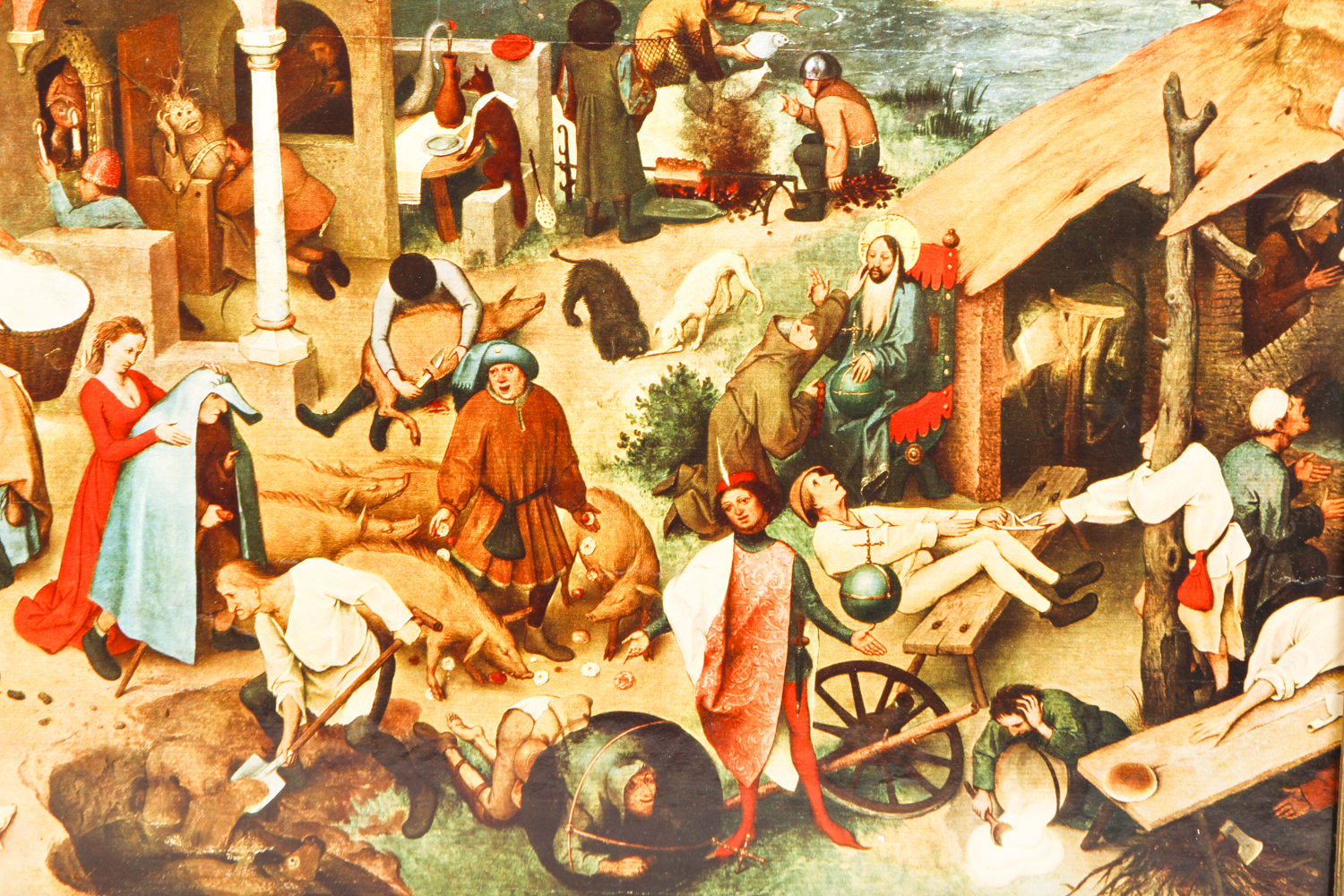 After Pieter Bruegel Lithograph Print on Board "Netherlandish Proverbs"