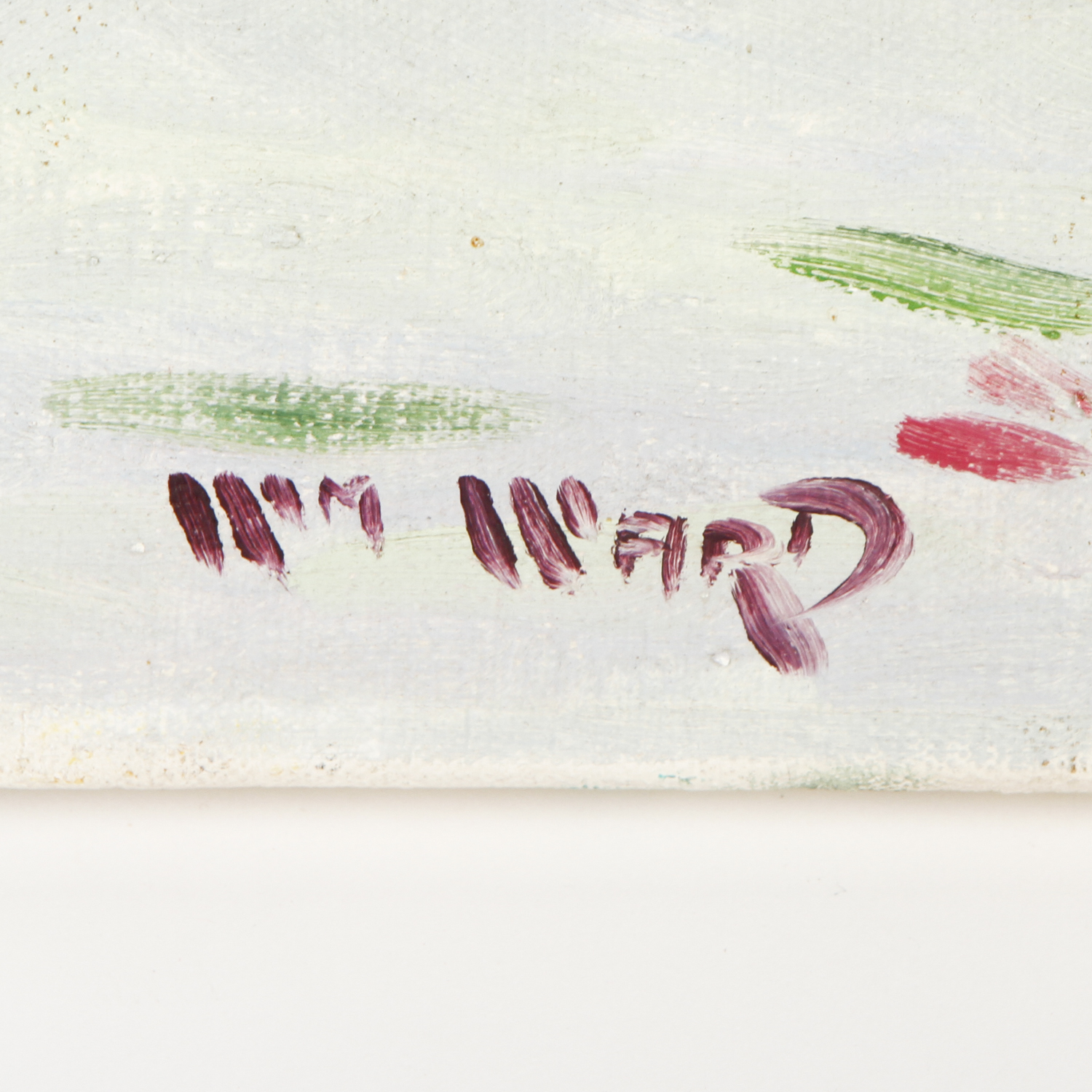 William A. Ward Oil Painting on Canvas "Red Flowers in a Green Vase"