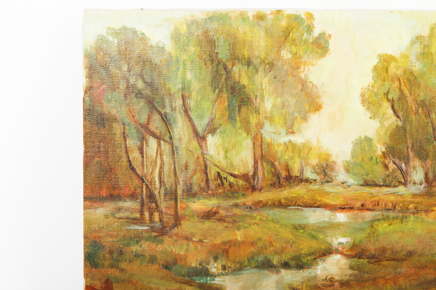 Jean Rathun Oil Painting on Canvas "Woodland Stream at Sunset"