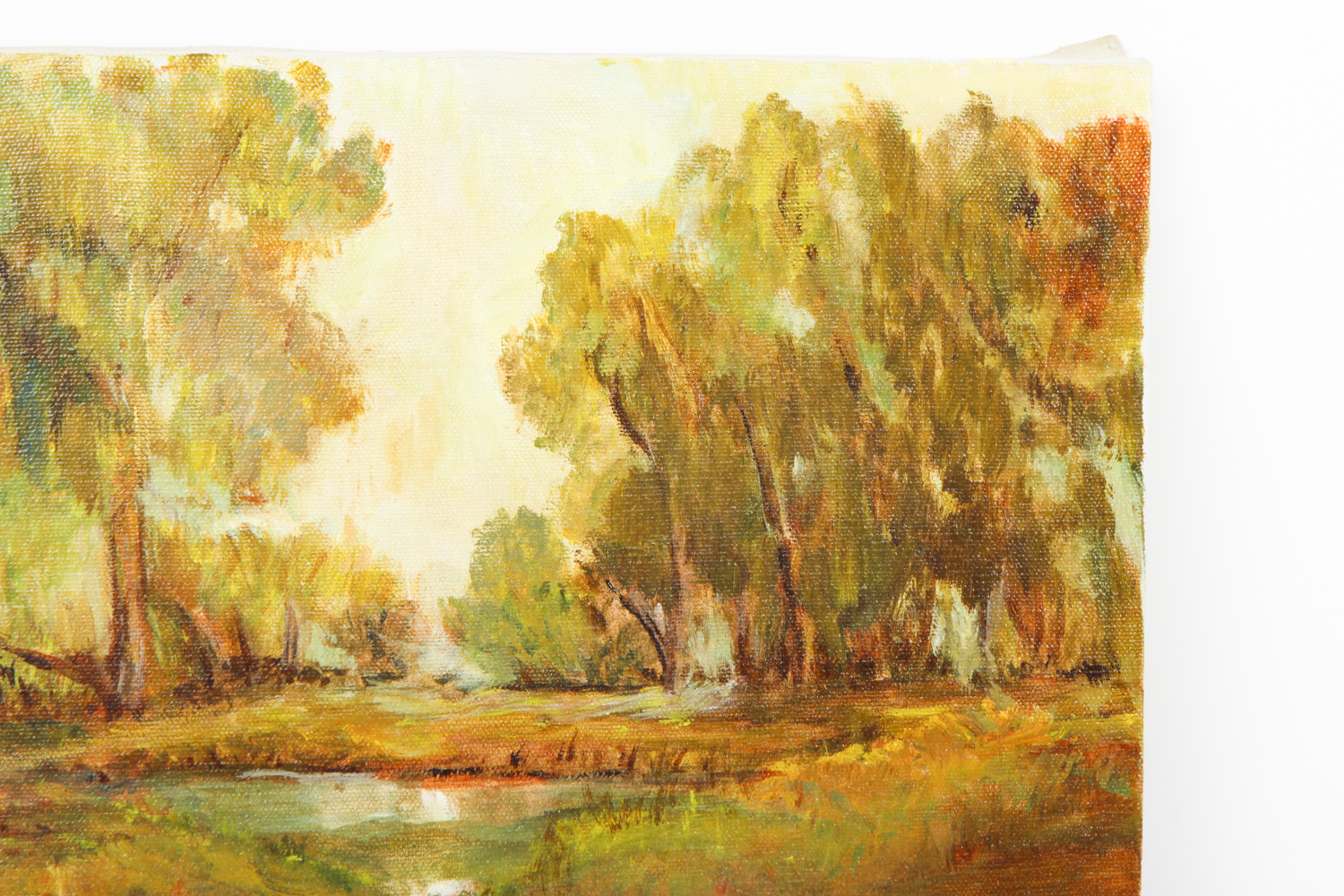 Jean Rathun Oil Painting on Canvas "Woodland Stream at Sunset"