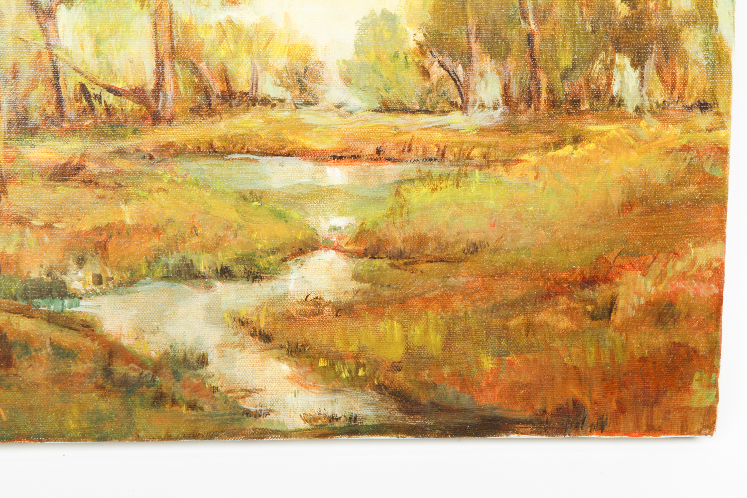 Jean Rathun Oil Painting on Canvas "Woodland Stream at Sunset"