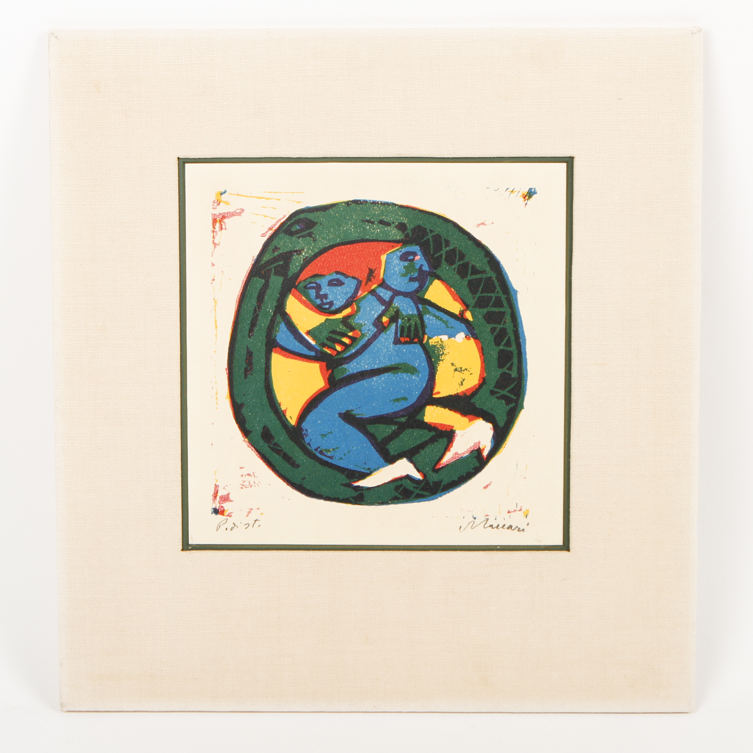 Relief Print on Cardboard of Ouroboros with Figures