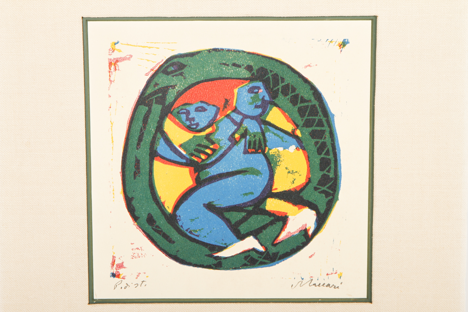 Relief Print on Cardboard of Ouroboros with Figures
