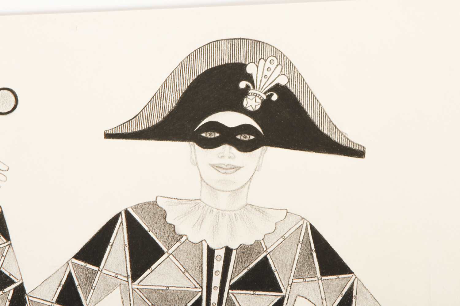 S. Burns Pen and Ink Drawing on Paper "Pantin, Commedia dell'Arte Figure"