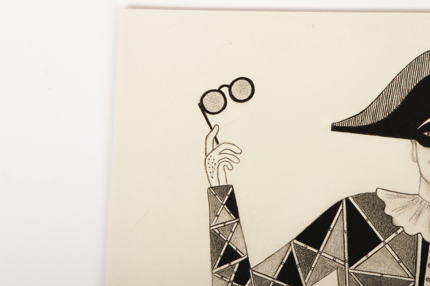 S. Burns Pen and Ink Drawing on Paper "Pantin, Commedia dell'Arte Figure"