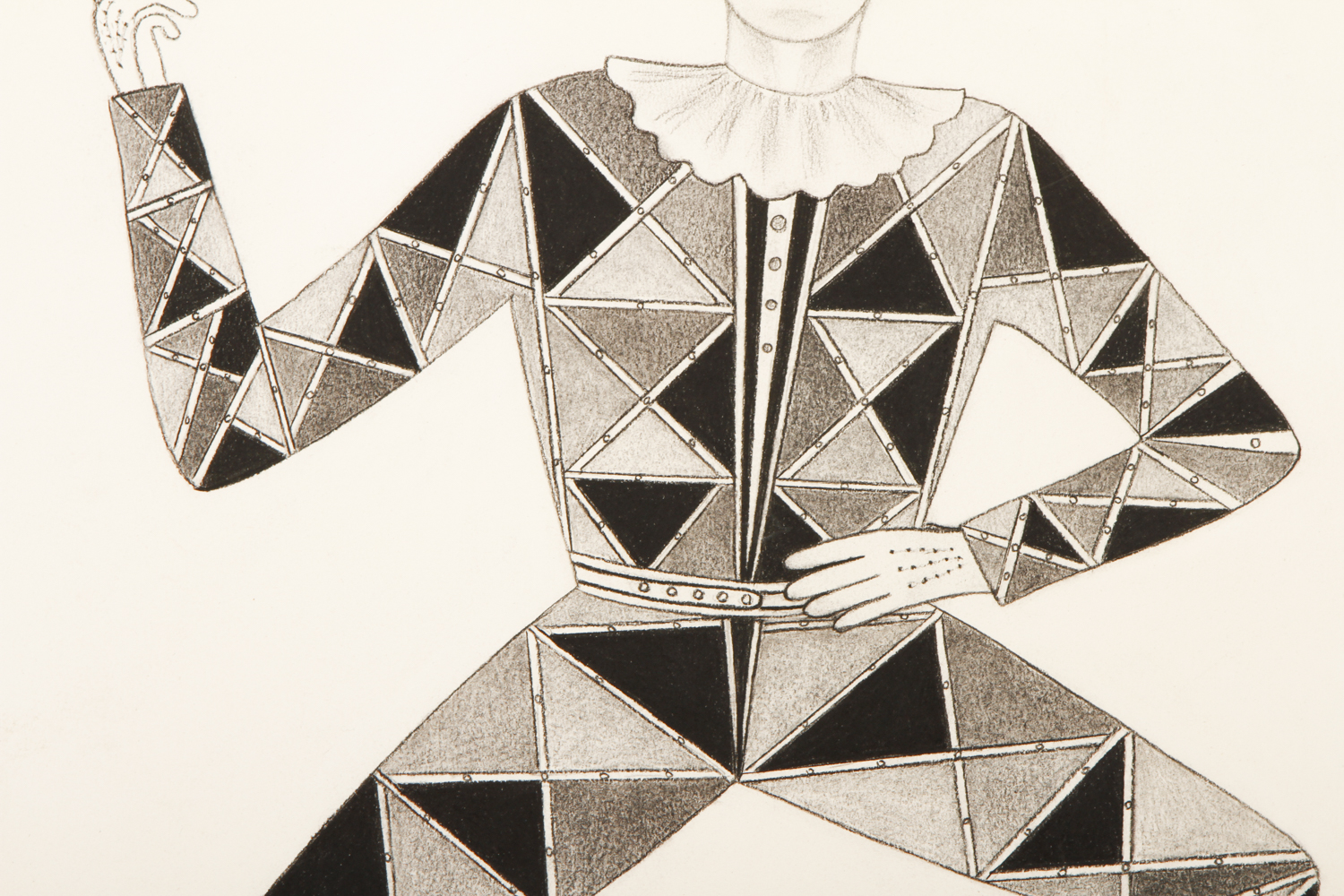 S. Burns Pen and Ink Drawing on Paper "Pantin, Commedia dell'Arte Figure"