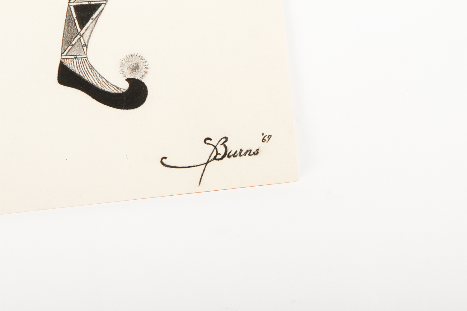 S. Burns Pen and Ink Drawing on Paper "Pantin, Commedia dell'Arte Figure"