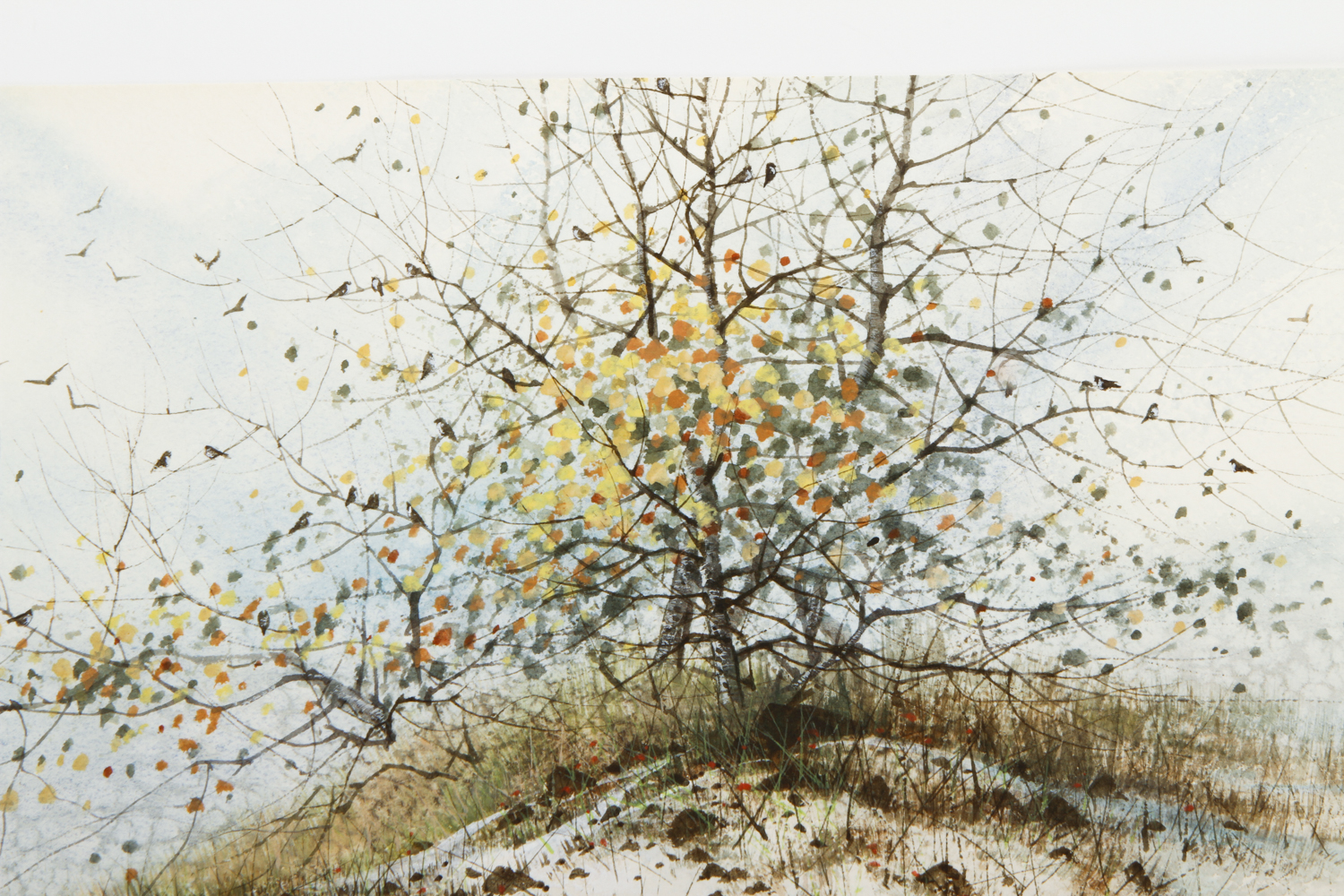 Komatsu Watercolor Painting on Paper "Late Autumn"