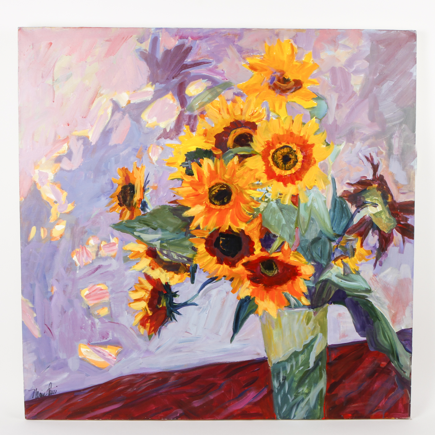 Maria Pucci Acrylic Painting on Canvas "Large Still Life of Sunflowers"