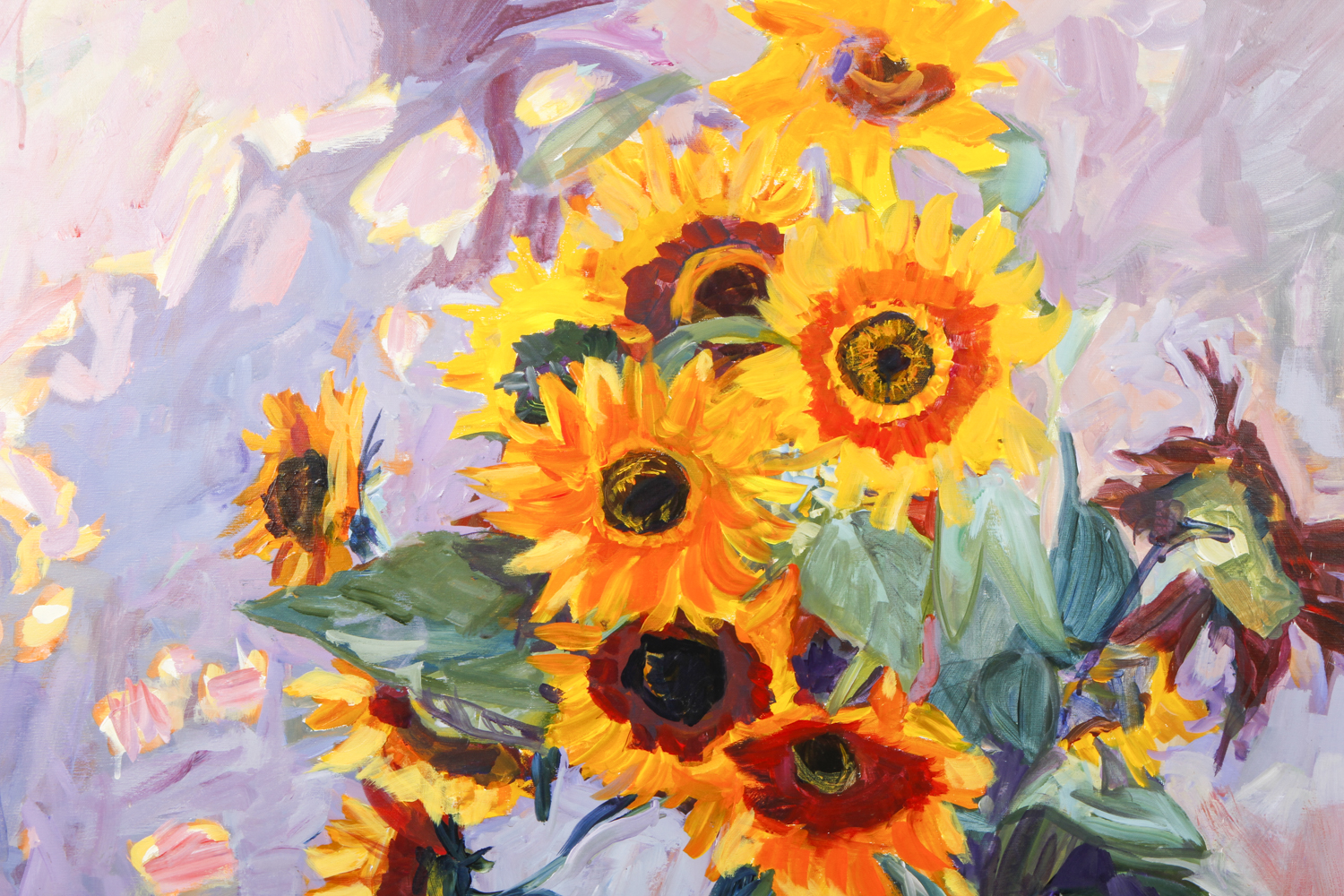 Maria Pucci Acrylic Painting on Canvas "Large Still Life of Sunflowers"