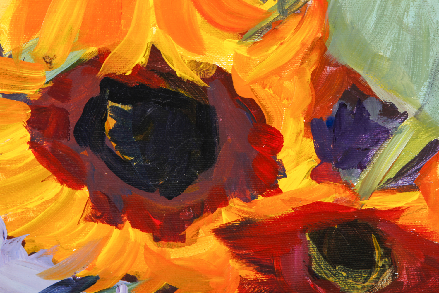 Maria Pucci Acrylic Painting on Canvas "Large Still Life of Sunflowers"