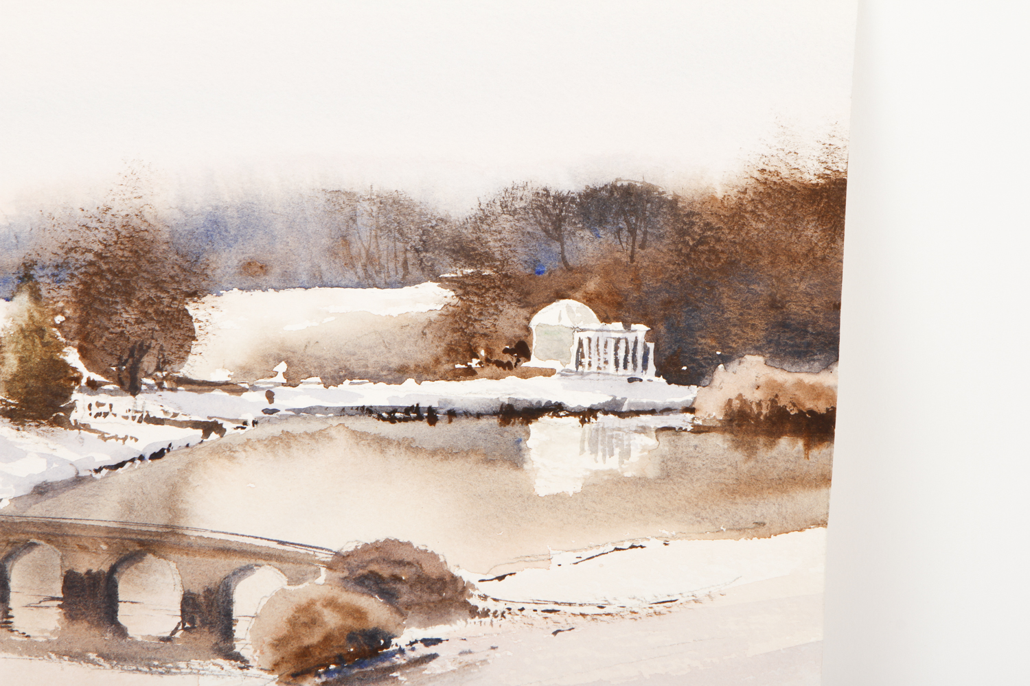 Watercolor Painting on Paper of a Winter Landscape