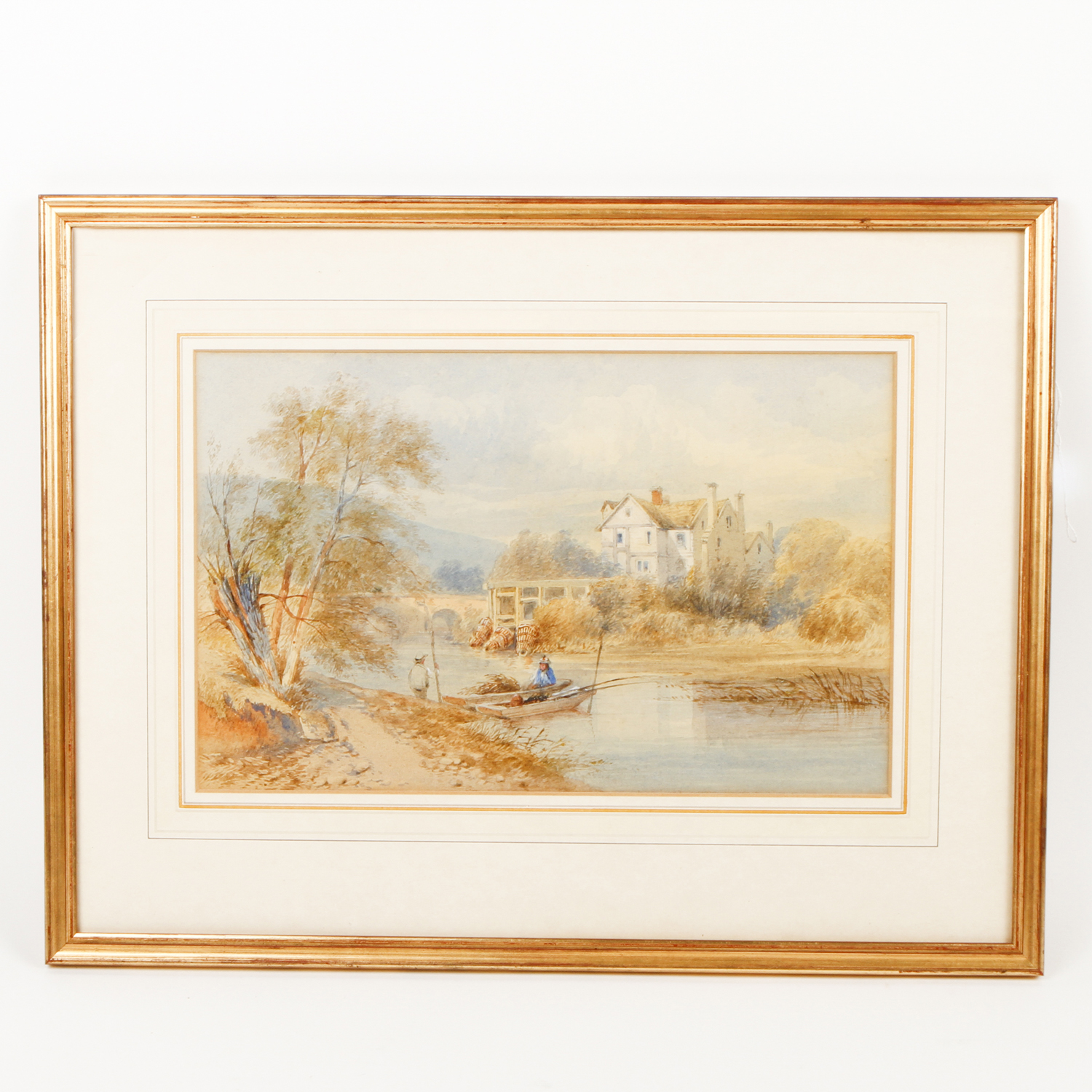 Watercolor and Gouache Painting on Paper of a Quaint English Landscape