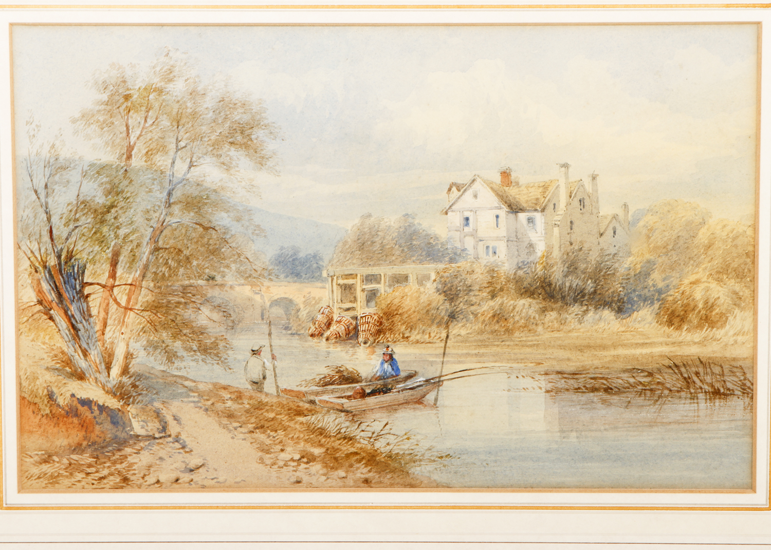 Watercolor and Gouache Painting on Paper of a Quaint English Landscape