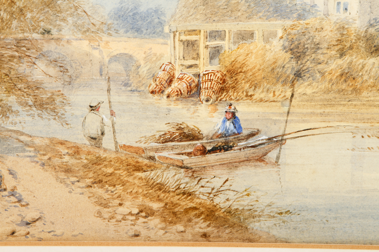 Watercolor and Gouache Painting on Paper of a Quaint English Landscape