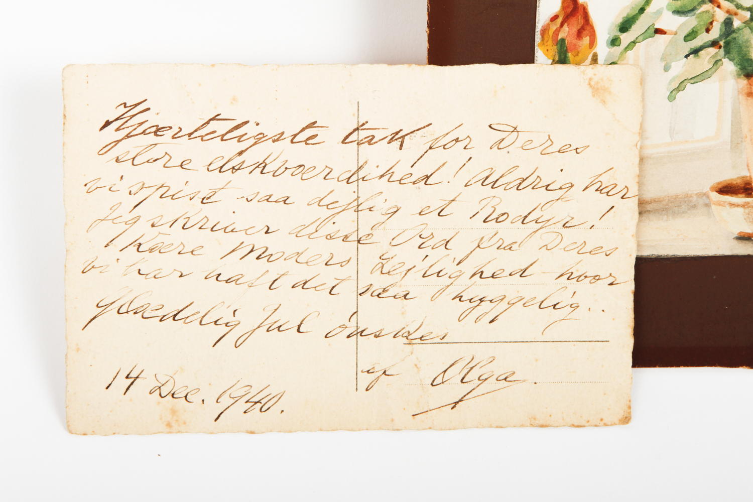 Her Imperial Highness Olga Alexandrovna Watercolor Painting on Card "Flowers in the Window"