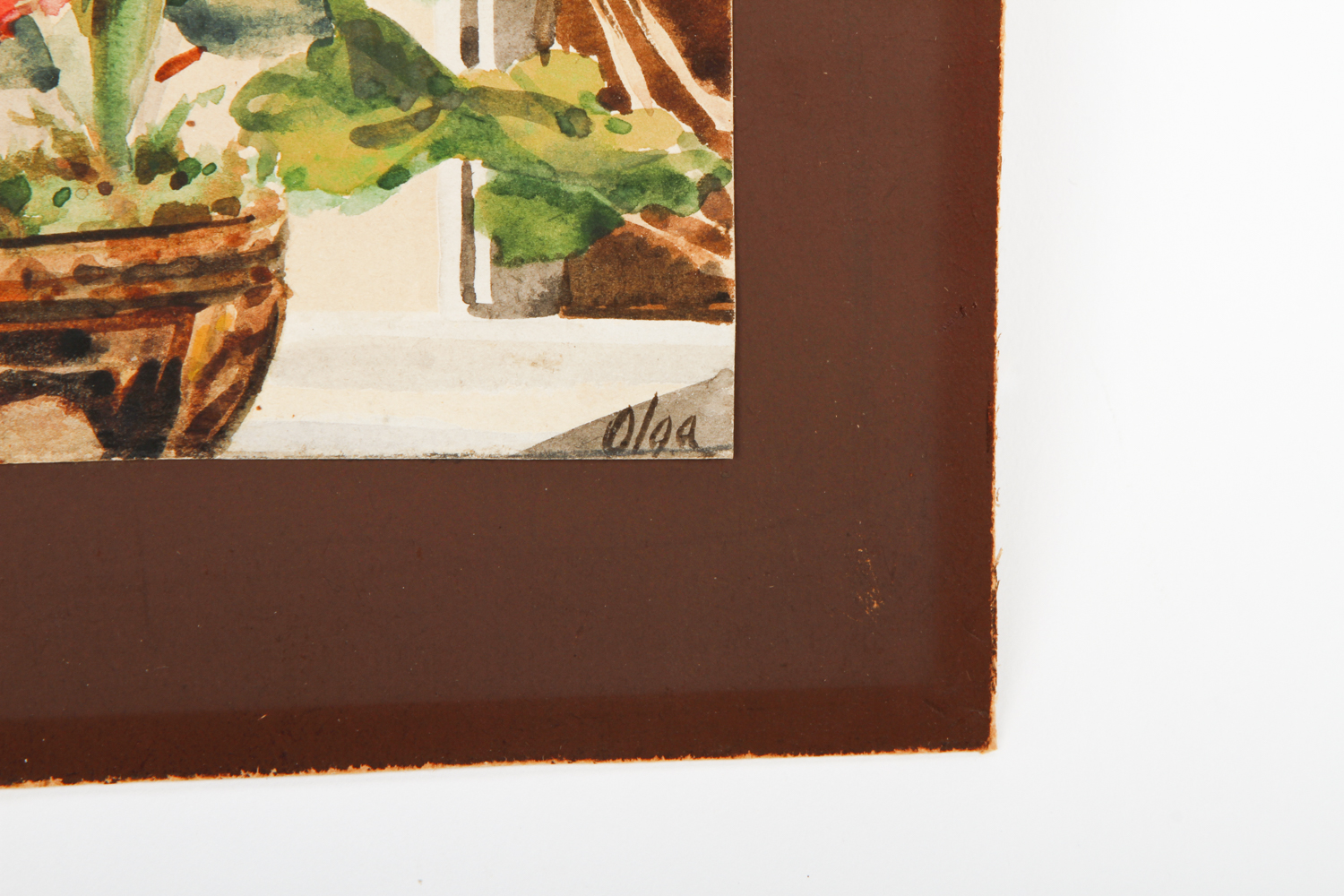 Her Imperial Highness Olga Alexandrovna Watercolor Painting on Card "Flowers in the Window"