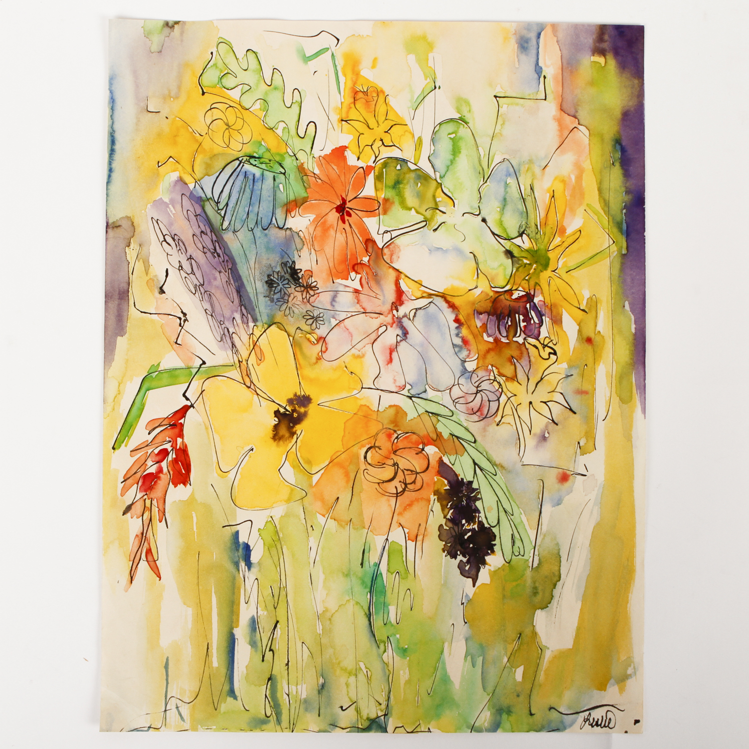 Ink and Watercolor Painting on Paper