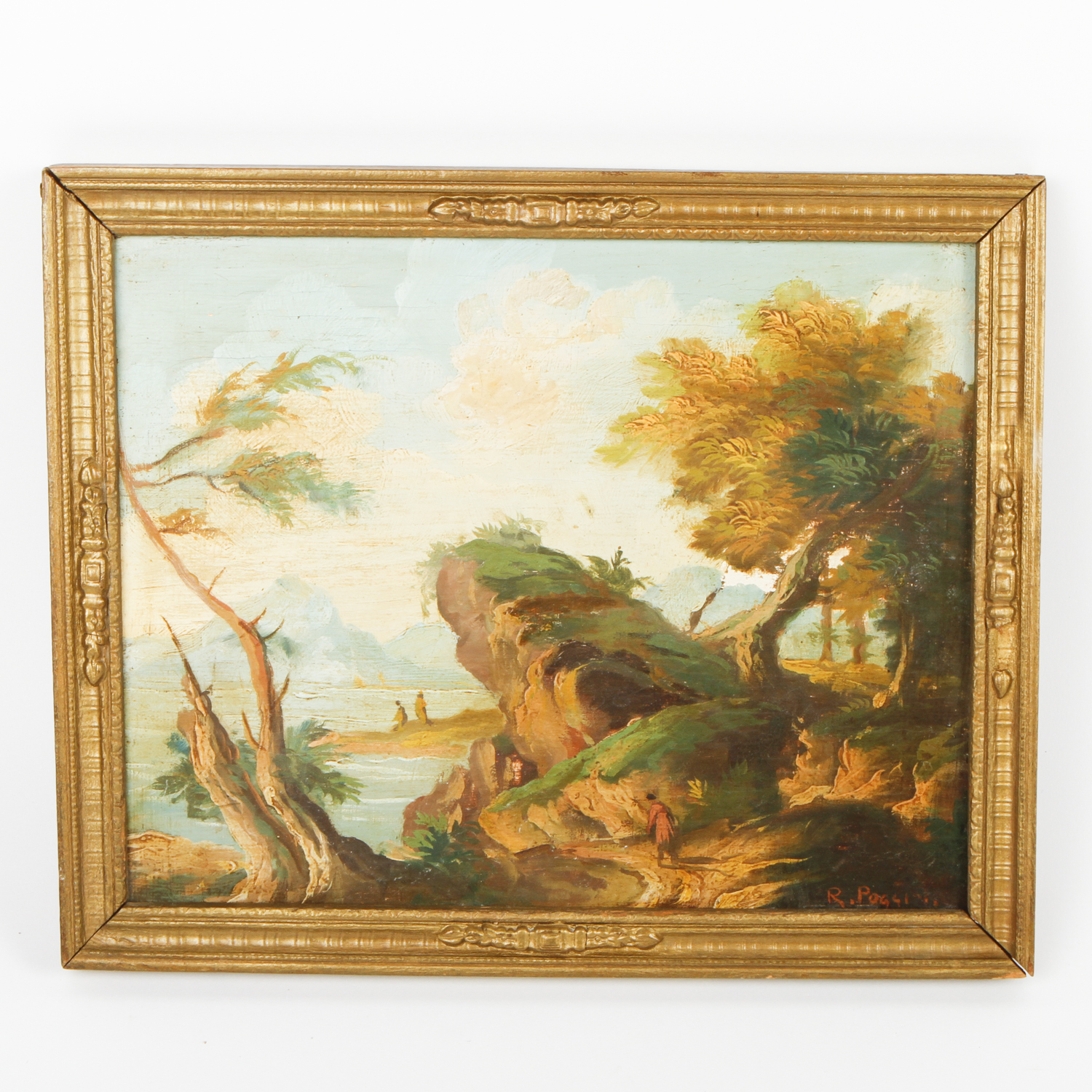 Oil Painting on Panel "Figures in Landscape" Attributed to Raphael Poggi