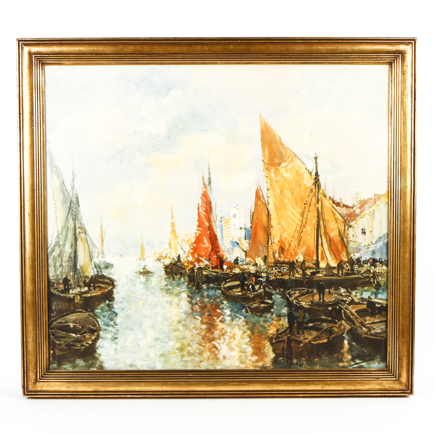 Otto Hammel Offset Lithograph "Dutch Fishing Boats in an Estuary"