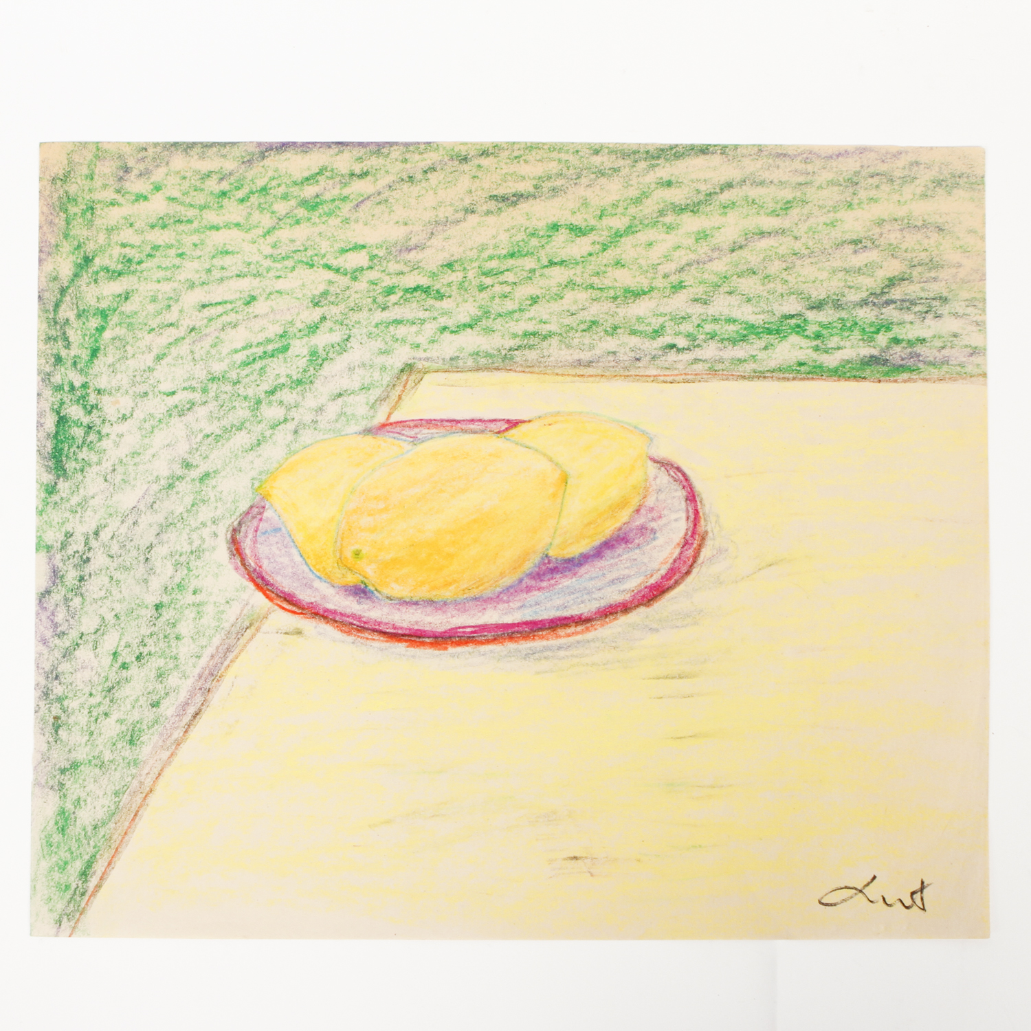 Oil Pastel Drawing on Paper of a Still Life with Lemons