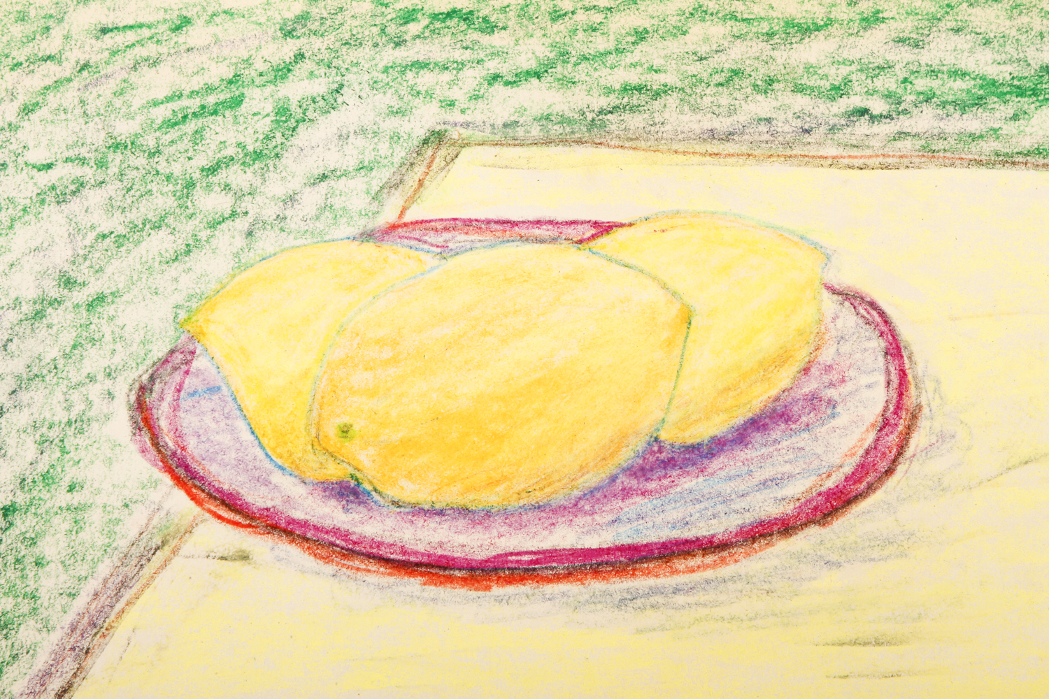 Oil Pastel Drawing on Paper of a Still Life with Lemons