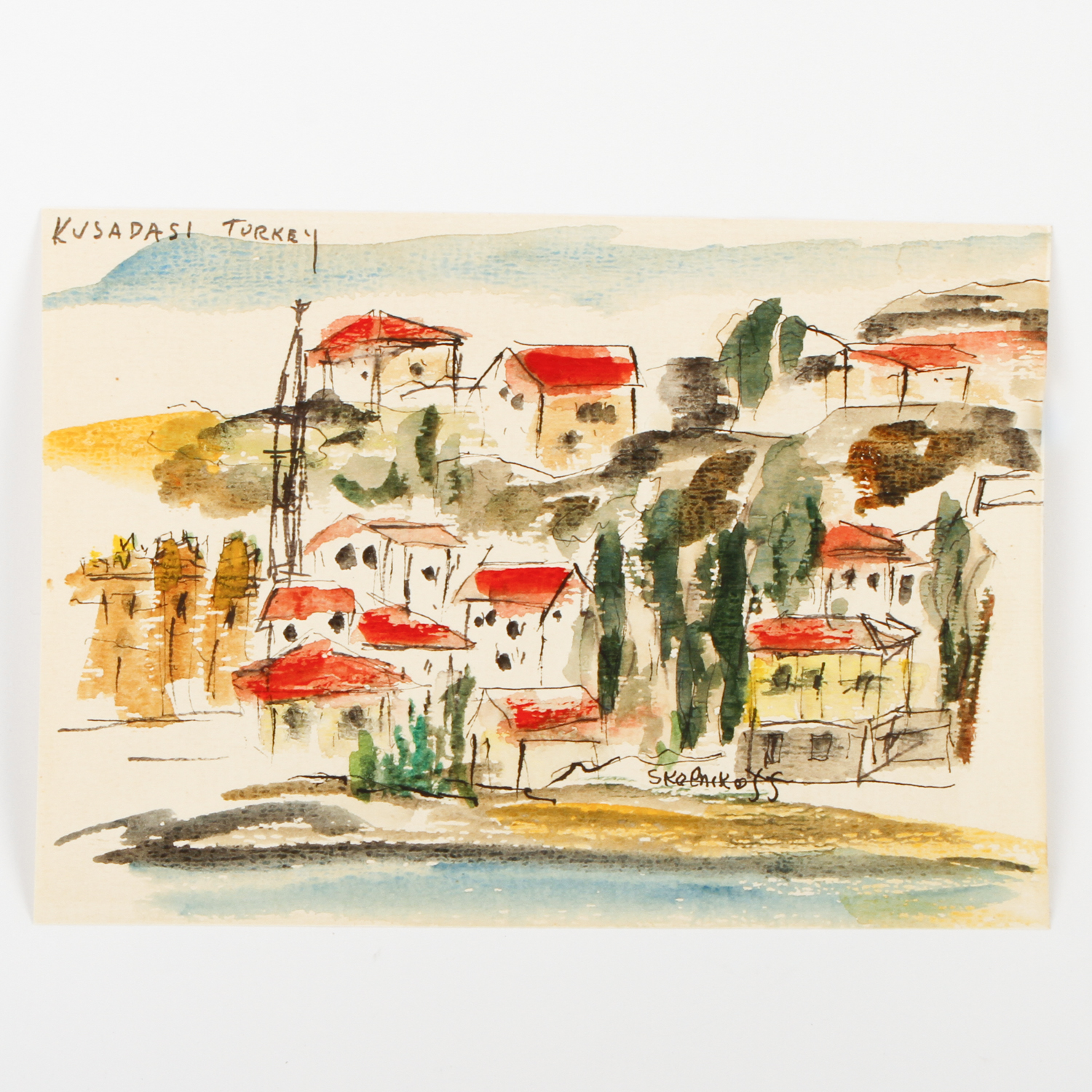 Skolnikoff Watercolor Painting on Paper "View of Kusadasi, Turkey"