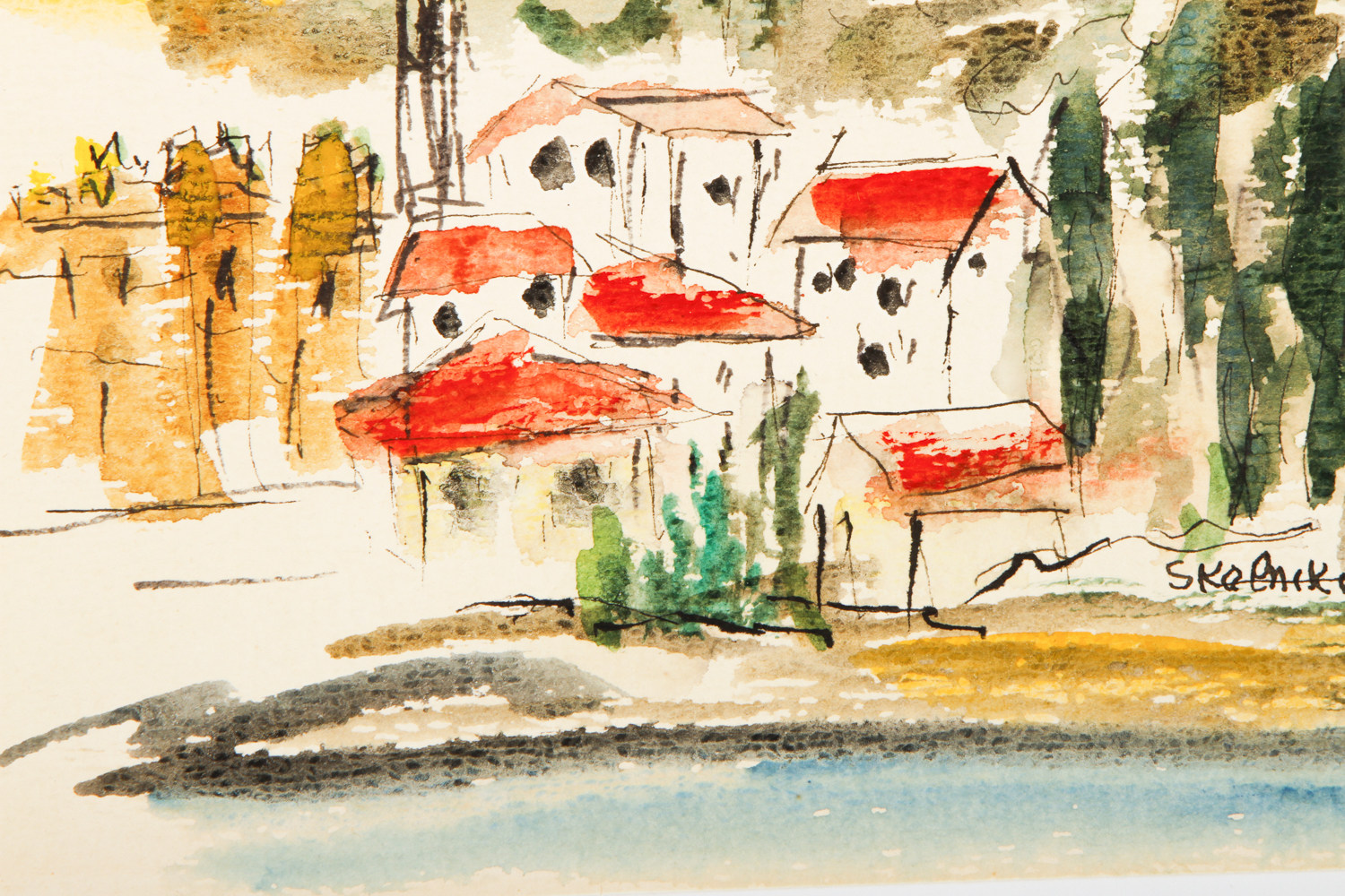 Skolnikoff Watercolor Painting on Paper "View of Kusadasi, Turkey"