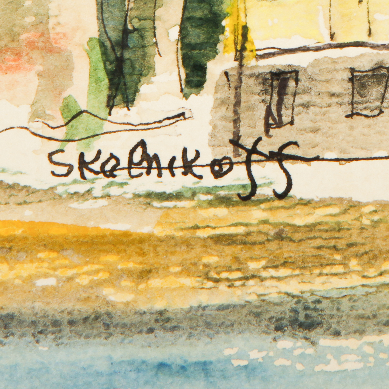Skolnikoff Watercolor Painting on Paper "View of Kusadasi, Turkey"