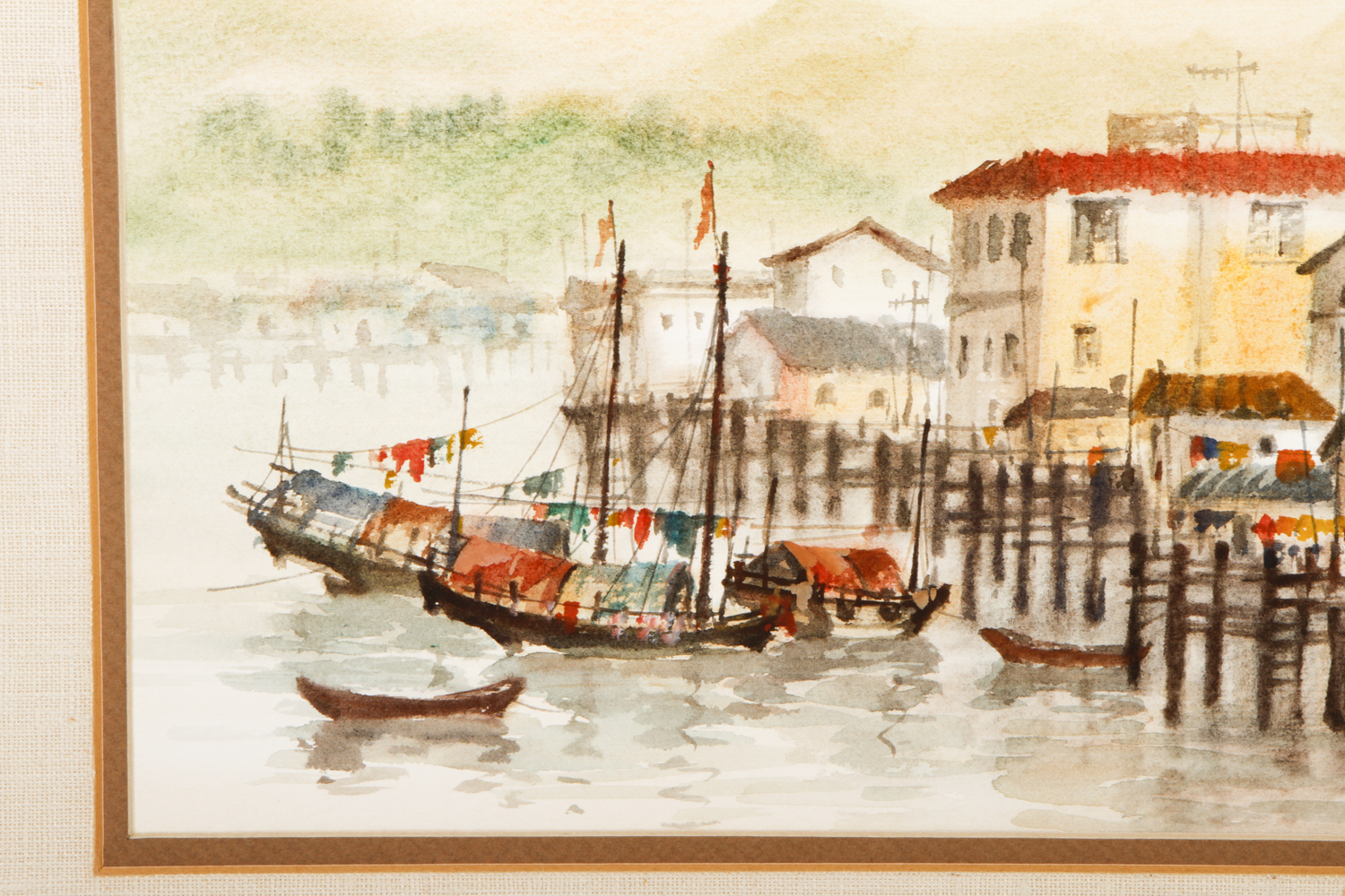 Tam Sau Mok Watercolor Painting on Paper "Junks in the Hong Kong Harbor"