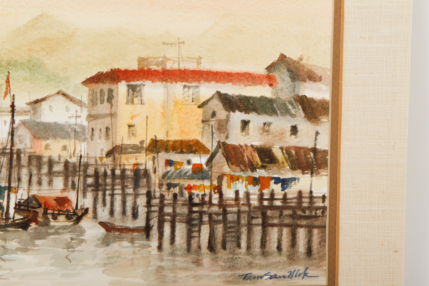 Tam Sau Mok Watercolor Painting on Paper "Junks in the Hong Kong Harbor"