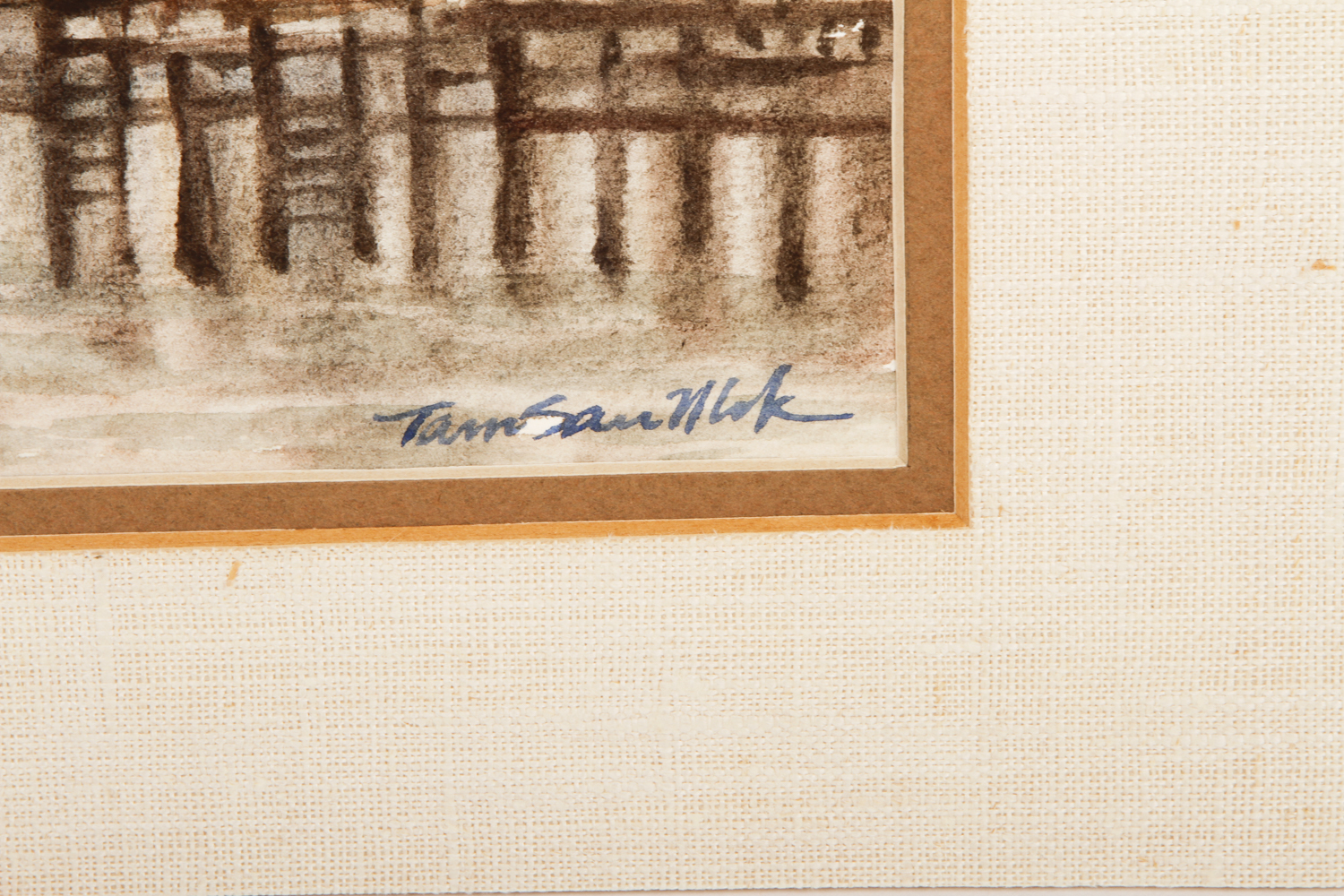 Tam Sau Mok Watercolor Painting on Paper "Junks in the Hong Kong Harbor"