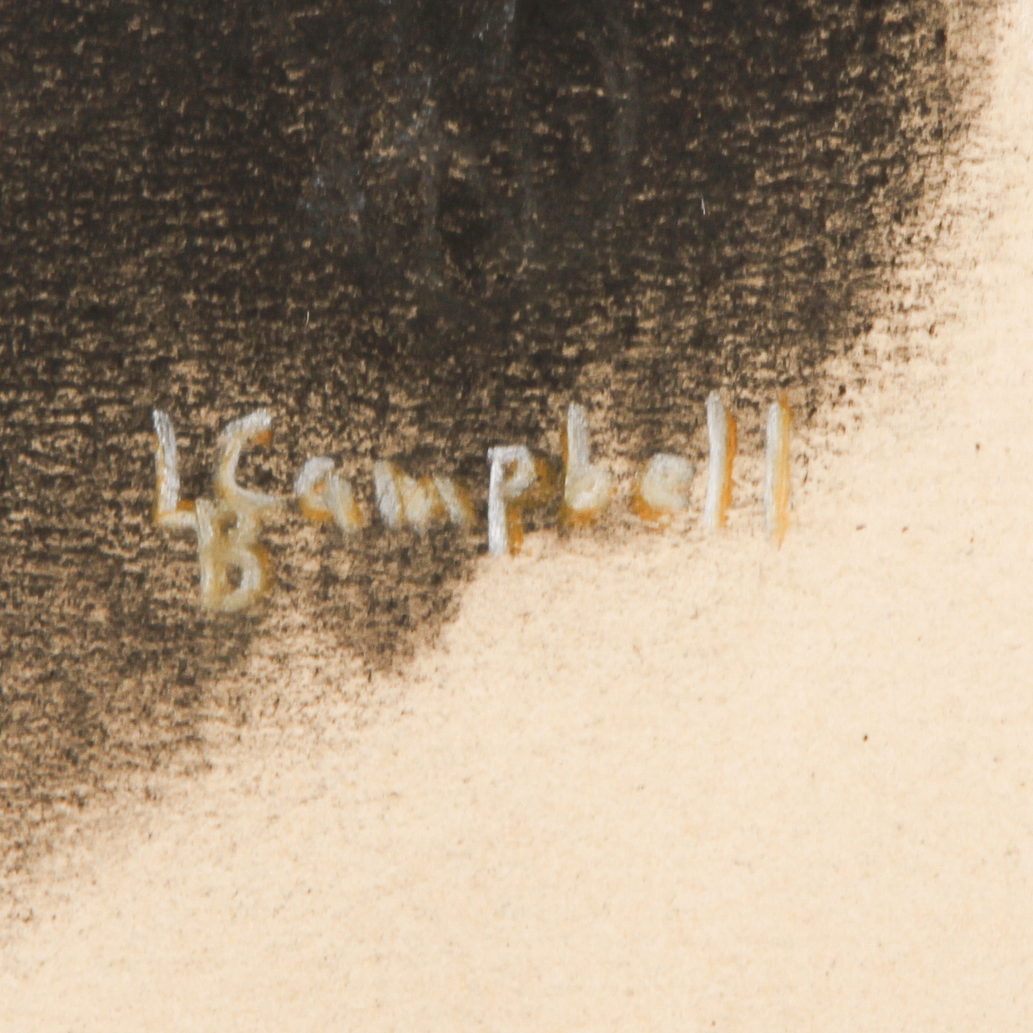 L.B. Campbell Chalk and Charcoal Drawing on Paper "Portrait of a Poodle in a Red Collar"