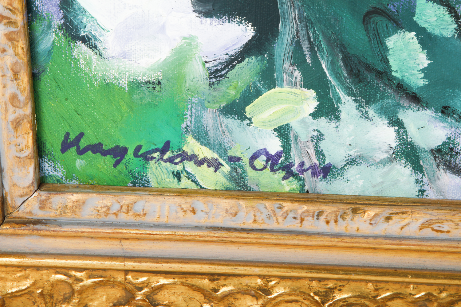 Thorvald Hagedorn-Olsen Oil Painting on Canvas "Evening Landscape with Roses"