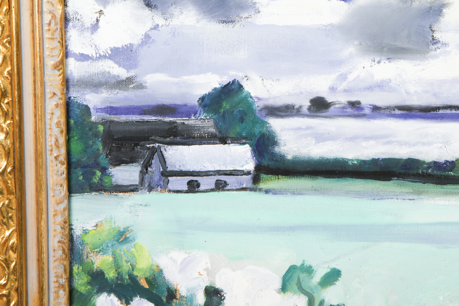 Thorvald Hagedorn-Olsen Oil Painting on Canvas "Evening Landscape with Roses"