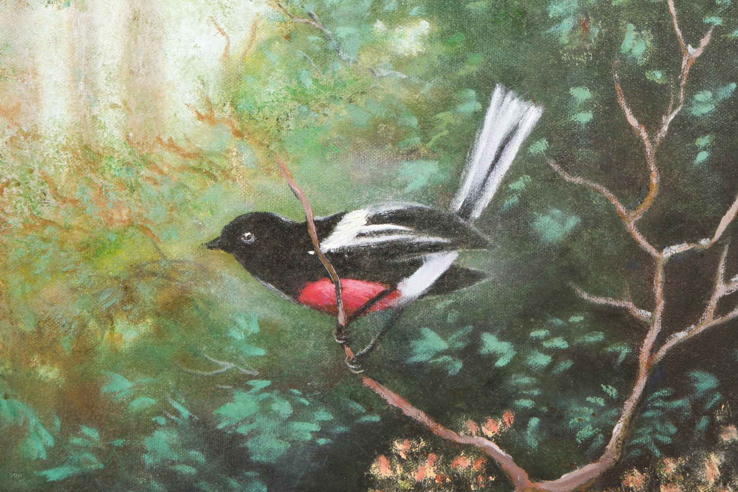 Edith Carter Acrylic Painting on Canvas "Rose Breasted Grosbeak"
